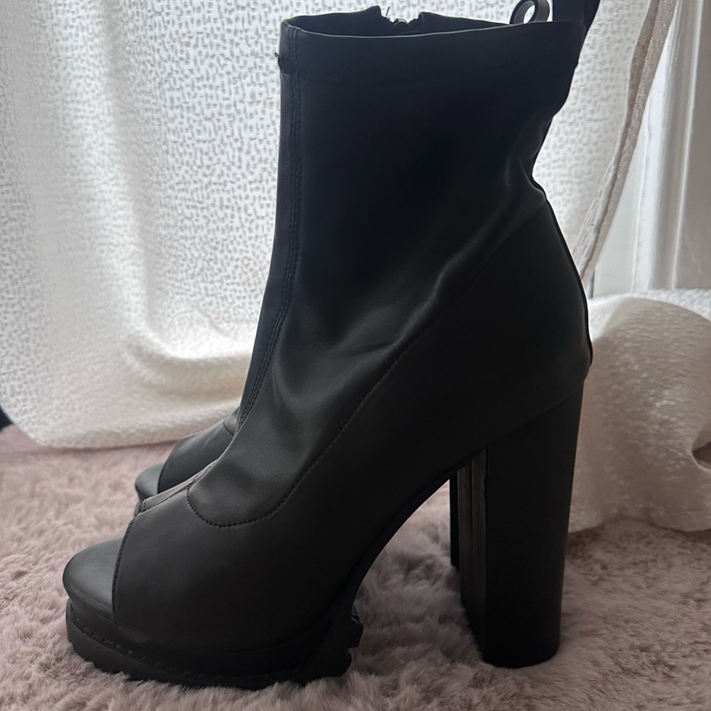 Liliana Black Peep-Toe Heeled Boots - Picture 2 of 8